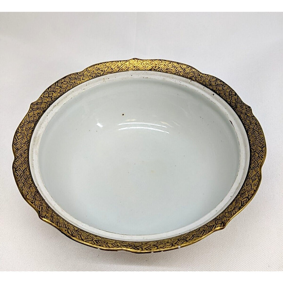 Japanese Kutani Lidded Rice Bowl Vintage Porcelain Seven Lucky Gods - Picture 6 of 7